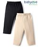 Babyoye Cotton Knit Full Length Leggings Pack Of 2 - Black & Cream