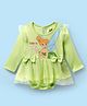 Babyhug Disney Interlock Knit Full Sleeves Frock Onesie with Tinker Bell Print & Bow Applique - Light Green