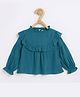 Chuppan Chupai Viscose Rayon Woven Full Peasant Sleeves Frill Detailed Top - Firozi Blue