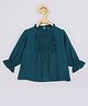 Chuppan Chupai Viscose Rayon Woven Three Fourth Sleeves Pin Tuck Detailed Top - Firozi Blue