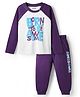 Honeyhap Premium 100% Cotton Knit Raglan Full Sleeves Night Suit With Bio Finish & Text Print - Bright White & Island Green