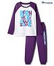 Honeyhap Premium 100% Cotton Knit Full Sleeves Night Suit With Bio Finish & Text Print - Imperial Purple