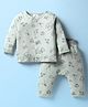 First Smile Sinker Knit Full Sleeves Co-ords Night Suit With Cap Print - Sea Green