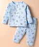 First Smile Sinker Knit Full Sleeves Co-ords Front Open Night Suit With Baseball Print - Light Blue