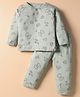 First Smile Sinker Knit Full Sleeves Co-ords Front Open Night Suit With Baseball Print - Light Green