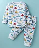 Ollypop Sinker Knit Full Sleeves Co-ords Night Suit with Beach Theme Print - White