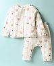 First Smile Sinker Knit Full Sleeves Co-ords Night Suit With Animal Print - Cream