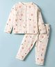 First Smile Sinker Knit Full Sleeves Co-ords Front Open Checkered Night Suit with Bear Print - Cream