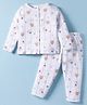 First Smile Sinker Knit Full Sleeves Co-ords Front Open Checkered Night Suit with Bear Print - White