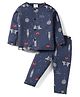 First Smile Sinker Knit Full Sleeves Co-ords Night Suit with London Theme Print - Navy Blue