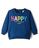Babyhug Cotton Knit Full Sleeves Sweatshirt With Text Print & Kangaroo Pockets - Navy Blue