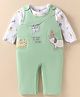 ToffyHouse Interlock Knit Dungaree Style Romper & Full Sleeves Inner Tee With Animal Print & Embroidery - Light Green & White