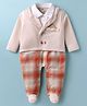 ToffyHouse Interlock Knit Full Sleeves Checks Footed Party Romper - Peach