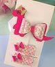 Little Tresses Set Of 3 Dinosaur Designed Bow Applique Detailed Alligator Clips - Dark Pink