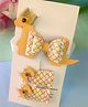 Little Tresses Set Of 3 Dinosaur Designed Bow Applique Detailed Alligator Clips - Yellow