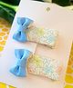 Little Tresses Flower Designed & Bow Applique Detailed Alligator Clips - Light Blue