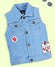 Kiddopanti Denim Woven Sleeveless Patch Detailed Jacket - Light Blue