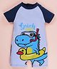 Kiddopanti Half Raglan Sleeves Dinosaur Printed Legged Swimsuit - Teal Blue & White