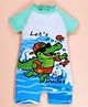 Kiddopanti Half Raglan Sleeves Dinosaur Printed Legged Swimsuit - Aqua Blue & White