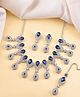 VALLEY OF JEWELLERY Silver Plated Blue AD Studded Tear Drop Shape Jewellery Set - Blue