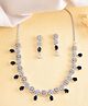 VALLEY OF JEWELLERY Silver Plated AD Studded Circular Shape With Black Stones Jewellery Set - Silver