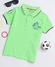 BABY NATION Cotton Knit Half Sleeves Auth Baby Text Embroidered Polo Tee - Green