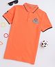 BABY NATION Cotton Knit Half Sleeves Football Embroidered Polo Tee - Orange