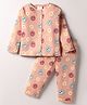 First Smile Sinker Knit Full Sleeves Co-ords Night Suit With Floral Print - Peach