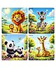 Fiddlys Wooden Jigsaw Puzzle Games for Children & Kids -9 Pieces Age 3+ Years Old Girls & Boys Animals Jigsaw Puzzle (Pack of 4 Wild Animal)