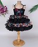 TINY MINY MEE Organza Elastane Woven Sleeveless Floral Printed & Butterfly Applique Detailed Layered Dress - Black