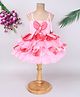 TINY MINY MEE Organza Elastane Woven Sleeveless Floral Printed & Butterfly Applique Detailed Layered Dress - Pink