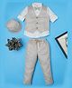 Rikidoos Full Sleeves Checked & Abstract Printed 3 Piece Party Suit Set With Bow & Cap - Beige & Off White
