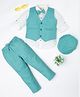 Rikidoos Full Sleeves Striped 3 Piece Party Suit Set With Bow & Cap - Sea Green