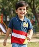 Babyhug 100% Cotton Knit Half Sleeves Polo T-Shirt With Number Embroidery & Cut & Sew Design - Multicolor