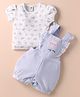 ToffyHouse Corduroy Woven Half Sleeves Tee & Dungaree Set With Teddy Embroidery - Lavender & White