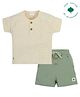 My Milestones 100% Cotton Woven Half Sleeves Solid Tee & Shorts Set - Beige & Sage