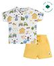 My Milestones 100% Cotton Woven Half Sleeves Countryside Theme Printed Tee & Shorts Set - White & Yellow