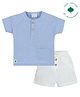 My Milestones 100% Cotton Woven Half Sleeves Solid Tee & Shorts Set - Blue & White
