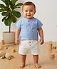 My Milestones 100% Cotton Woven Half Sleeves Solid Tee & Shorts Set - Blue & White