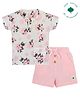 My Milestones 100% Cotton Woven Half Sleeves Floral Printed Tee & Shorts Set - White & Pink