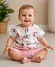 My Milestones 100% Cotton Woven Half Sleeves Floral Printed Tee & Shorts Set - White & Pink