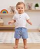 My Milestones 100% Cotton Woven Half Sleeves Schfilli Embroidered Tee & Shorts Set - Blue & White