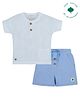 My Milestones 100% Cotton Woven Half Sleeves Schfilli Embroidered Tee & Shorts Set - Blue & White