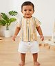 My Milestones 100% Cotton Woven Half Sleeves Striped Tee & Shorts Set - Multi Colour