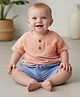 My Milestones 100% Cotton Woven Half Sleeves Solid Tee & Shorts Set - Peach & Blue