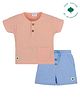 My Milestones 100% Cotton Woven Half Sleeves Solid Tee & Shorts Set - Peach & Blue