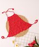 Woonie Cotton Knit Sleeveless Handmade Crochet Embroidered Top - Red