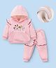 Mark & Mia Full Sleeves Hooded Winter Wear Sweatshirt & Lounge Pant Set with Floral Embroidery - Pink