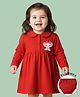 Babyhug Single Jersey Full Sleeves Elephant Printed Peter Pan Collar Frock With Bloomer - Red