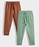 Orange Sugar 100% Cotton Knit Pack Of 2 Solid Joggers - Brown & Green